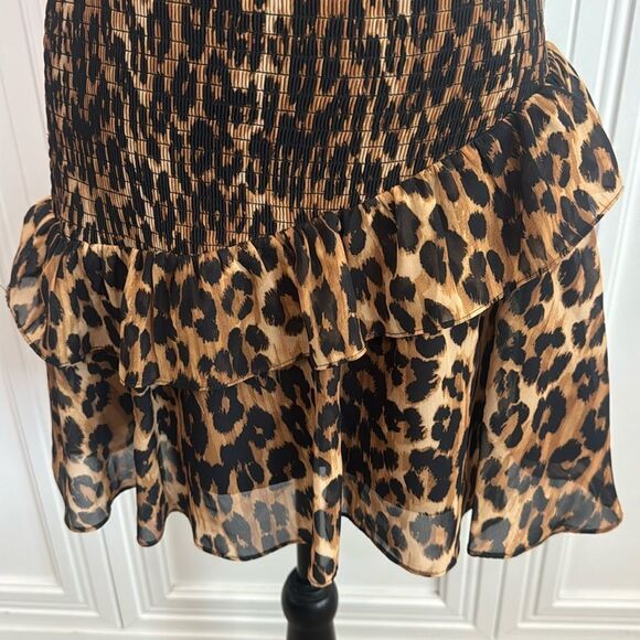 Milly Ginny Leopard Print Brown Tan‎ Mini Ruffled Skirt - Picture 3 of 7